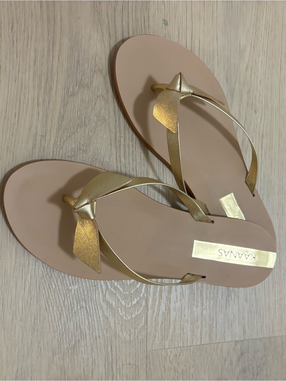 Kaanas Metallic Gold Bow Thong Sandals for Women